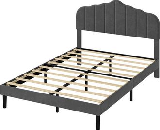 Levede Levede Upholstered Bed Frame Small Double Linen Fabric Modern Platform Base Grey