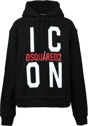 Dsquared2 Cropped Black Hoodie with Drawstring Hood