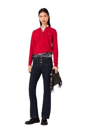 Maje Polo collar sweater with embroidery in Red at Nordstrom, Size X-Small