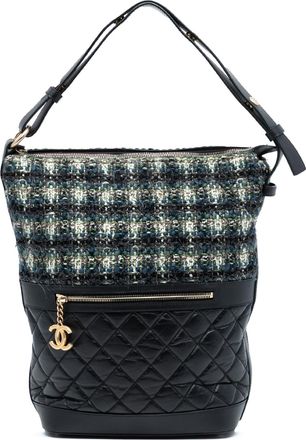 Chanel Pre-owned Womens Quilted Aged Calfskin And Tweed Casual Style Hobo - Black Leather - One Size