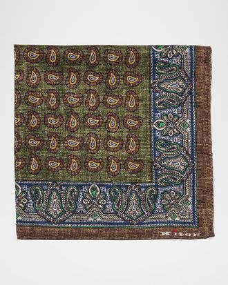 Kiton Men & apos;s Reversible Medallion Paisley Silk Pocket Square