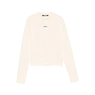 Jacquemus Camiseta de manga larga con parche de logo - Tops - Hombre - Blanco - S