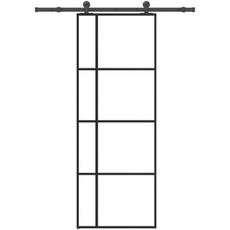 vidaXL Vidaxl - Puerta Corredera Con Set Herrajes Vidrio Esg Aluminio 76x205 Cm