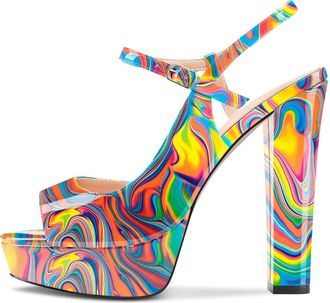 Castamere Women Chunky Block High Heel Platform Peep Open Toe Sandals Ankle Strap Slingback Slip-on Party Shoes 13 CM Heels Yellow 10 UK