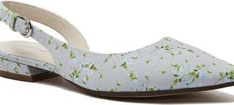 Lands End Leather Slingback Low Heels in Pale Gray Floral at Nordstrom, Size 8.5