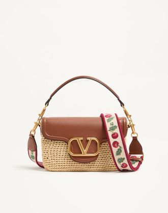 Valentino Garavani Borsa a spalla Valentino Garavani Alltime in rafia e vitello granato con tracolla in nastro ricamo cherryfic Donna NATURALE/SELLERIA UNI