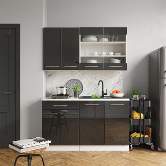 Vicco Cocina Para Solteros Fame-line, Antracita Brillo Intenso/blanco, 140 Cm, Et Antracita