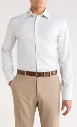 Jack Victor Mini Houndstooth Cotton Dress Shirt in Sage at Nordstrom, Size 15.5