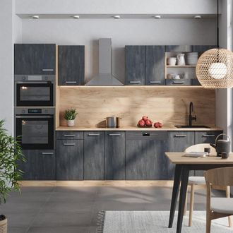 Vicco Mueble De Cocina R-line, Hormig&oacute;n Negro/roble Dorado, 300 Cm Et Roble