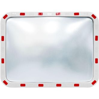 ECD Germany Espejo De Tr&aacute;fico Rectangular Cristal Convexo De 60 X 80 Cm Con Reflectores - Incluye Soporte - Material De Pl&aacute;stico Abs - Blanco-rojo - Luna De Segur