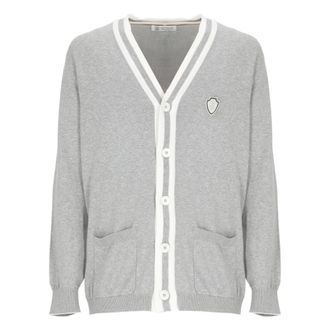 Brunello Cucinelli Grey Cotton Cardigan V-Neck Jumper - male - Brunello Cucinelli - Cardigans - Gray - XL - Knitwear