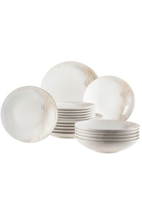 M&auml;ser Tafelservice, Wei&szlig;, Beige, Keramik, 18-teilig, 40.5x36.5x49 cm, Geschirr, Geschirrsets, Tafelservice