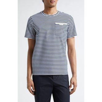 Moncler Stripe Stretch Cotton T-Shirt in Blue at Nordstrom, Size Xxx-Large