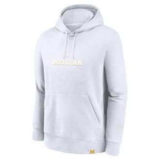Nike Jordan Mens Michigan Wolverines Statement Wordmark Lockup Heavyweight Jordan College Pullover Hoodie in White | 0JD110AMWN-JU7