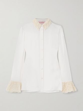 Valentino Garavani Camicia In Georgette Di Seta Con Finiture In Pizzo - Avorio