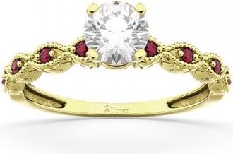 Allurez Vintage Lab Grown Diamond & Ruby Engagement Ring 18k Yellow Gold 0.50ct