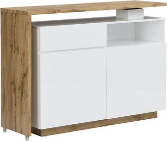 Vente-Unique Mueble de bar pivotante ELDIR - 2 puertas, 1 cajón y 1 estante - MDF - Blanco lacado y roble