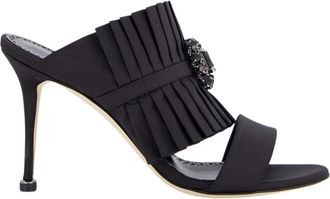 Manolo Blahnik Zijde Danteuil Geplooide Hoge Hak Mules - Dames - Muiltjes - Zwart - 36 EU - Leer - Schoenen