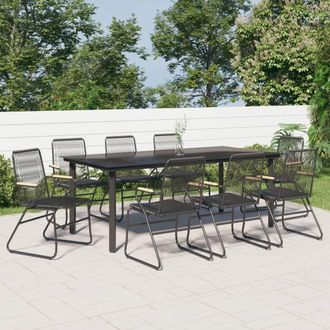 vidaXL Juego De Comedor De Jard&iacute;n 9 Piezas Rat&aacute;n Pvc Negro Vidaxl