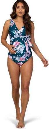 Pinkblush Waist Tie Maternity One-Piece Swimsuit in Jade at Nordstrom, Size Medium