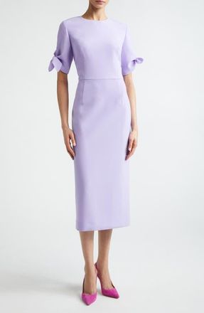 Carolina Herrera Tie Sleeve Stretch Crepe Midi Sheath Dress in Violeta at Nordstrom, Size 10