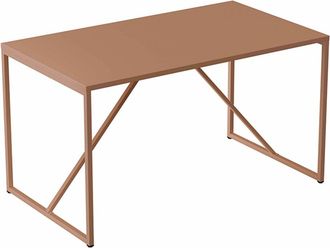 Oviala Mesa de comedor rectangular para 4 personas de acero marr&oacute;n