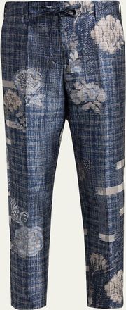 Giorgio Armani Check Floral Jacquard Straight-Leg Ankle Trousers