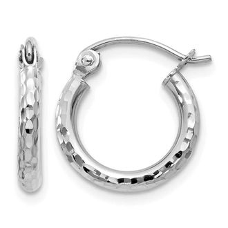 Diamond2Deal 14k Gold Diamond-cut 2mm Round Tube Hoop Earrings