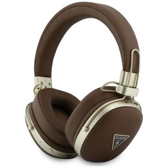 OEM Auriculares Supraaurales Bluetooth Enc De Guess Con Logotipo Triangular De Metal Texturizado En Color Marr&oacute;n