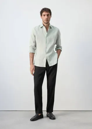 Mango Camicia slim fit 100% lino verde acqua - Uomo - XXL - MANGO MAN