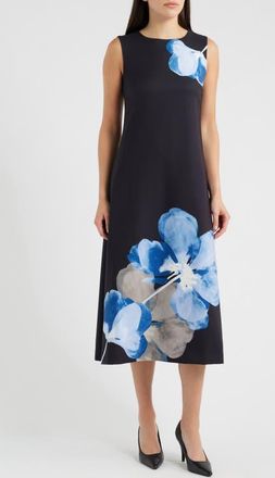 Anne Klein Floral A-Line Midi Dress in Anne Black Multi at Nordstrom, Size 16