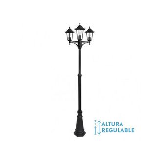 Fabrilamp Farola exterior aluminio auriga 3xe27 negro ip44 220x62x62 cm regulable en altura
