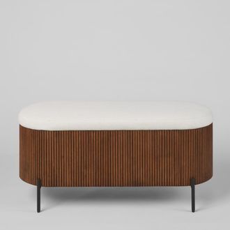Maisons du monde Banco ba&uacute;l de tejido crudo, madera de hevea y patas de acero