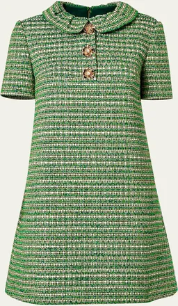 Carolina Herrera Collared Metallic Tweed Mini Shift Dress