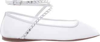 Amina Muaddi Ane Crystal Mesh Flats In White, Brand Size 37.5 ( US Size 7.5 )