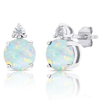MAX + STONE Sterling Silver 7mm Round Gemstone and Diamond Accent Stud Earrings
