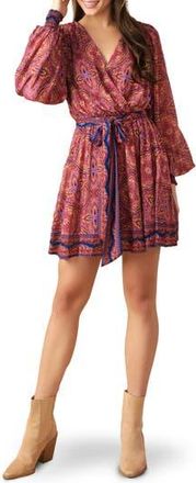 Flying Tomato Long Sleeve Faux Wrap Minidress in Brick at Nordstrom Rack, Size Medium