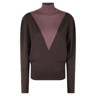 Paco Rabanne Tweekleurige gebreide trui - Dames - Truien - Bruin - Maat: S Wol