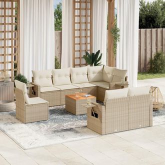 vidaXL Set De Sof&aacute;s De Jard&iacute;n 9 Pzas Con Cojines Rat&aacute;n Sint&eacute;tico Beige Vidaxl