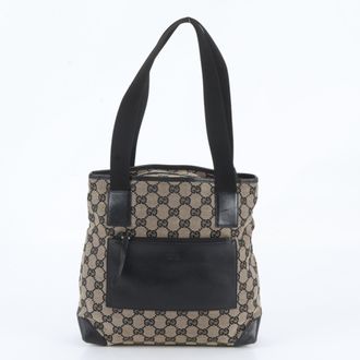Gucci Black Brown Leather Canvas Handbag Shoulder Bag Tote Bag (Pre-Owned)