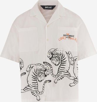 Just Cavalli Baumwollhemd mit Tiger-Print und Logo