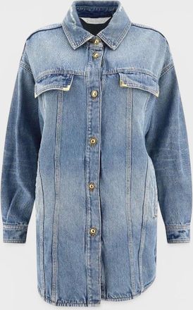 Palm Angels Womens Washed Logo Denim Overshirt Blue - Size: 10/8