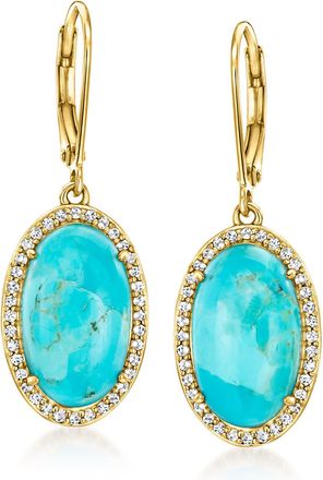 Ross-Simons Turquoise and. White Topaz Drop Earrings in 18kt Gold Over Sterling