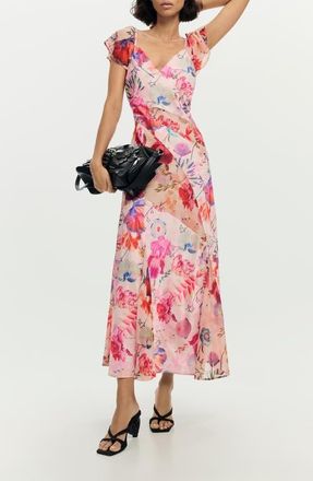 Desigual Floral Flutter Sleeve Chiffon Dress in Multi at Nordstrom, Size X-Small