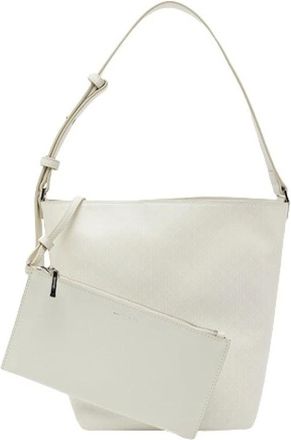 Calvin Klein Tassen, Dames, Wit, ONE Size, Polyester, Allover Emblem Logo Bucket Bag met Pouch