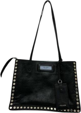 Prada Pre-owned Tote Bags, female, Black, Size: ONE SIZE Pre-owned Etiquette Leather Tote Bag
