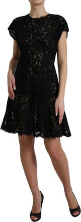 Dolce & Gabbana Womens Black Floral Lace Cotton A-Line Mini Dress Nylon Viscose