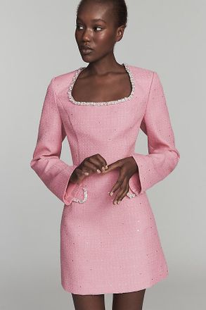 endless rose Long-Sleeve Square-Neck Tweed Mini Dress