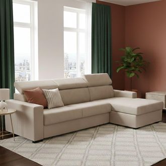 Dmora Sofa Cama Daasen, Sof&aacute; De Esquina, 100% Made In Italy, Sof&aacute; Con Apertura Giratoria, Con Pen&iacute;nsula De Contenedores A La Derecha, Con Reposabrazos Delga