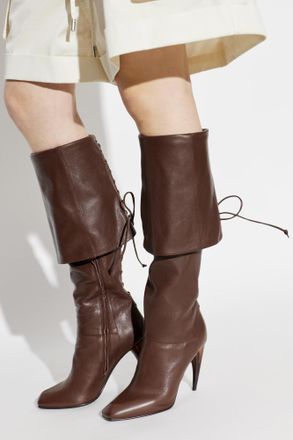 Alexander McQueen Leather Heeled Boots, Womens, Brown